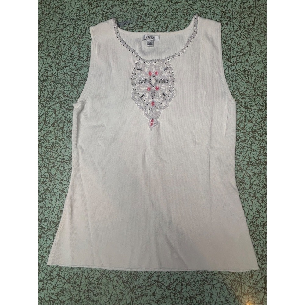 Y2K Cache Womens Beaded White Tank Top Size Large Bling